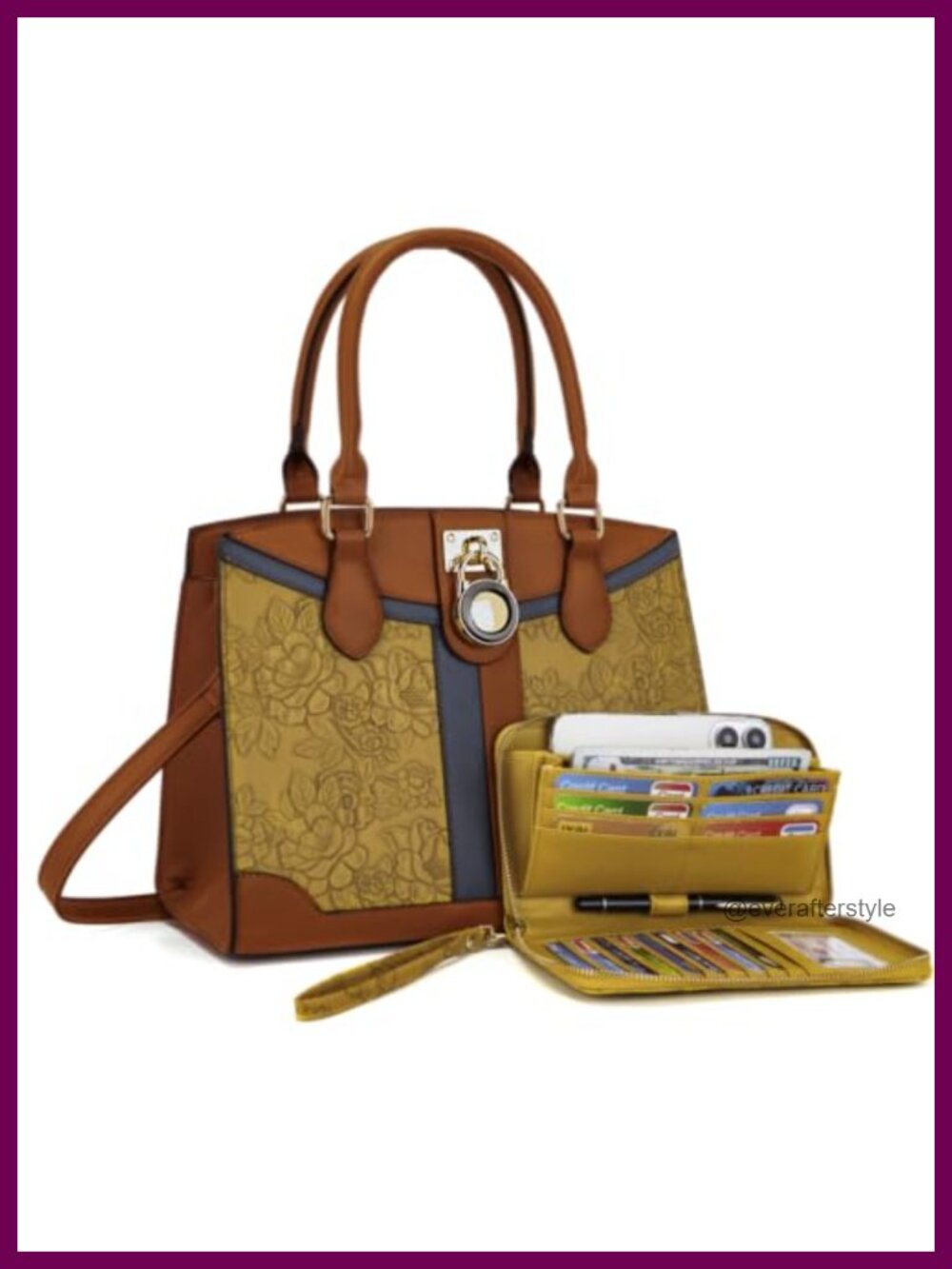 Luxe Vegan Leather Tote Handbag with RFID Wallet Set, Adjustable Strap